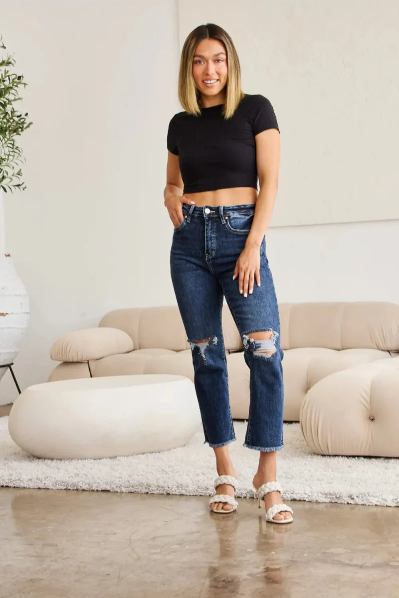RFM Crop Dylan Full Size Tummy Control Distressed Jeans