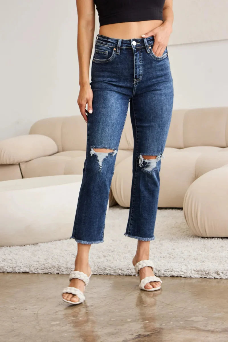 RFM Crop Dylan Full Size Tummy Control Distressed Jeans