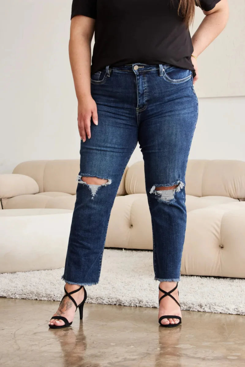 RFM Crop Dylan Full Size Tummy Control Distressed Jeans