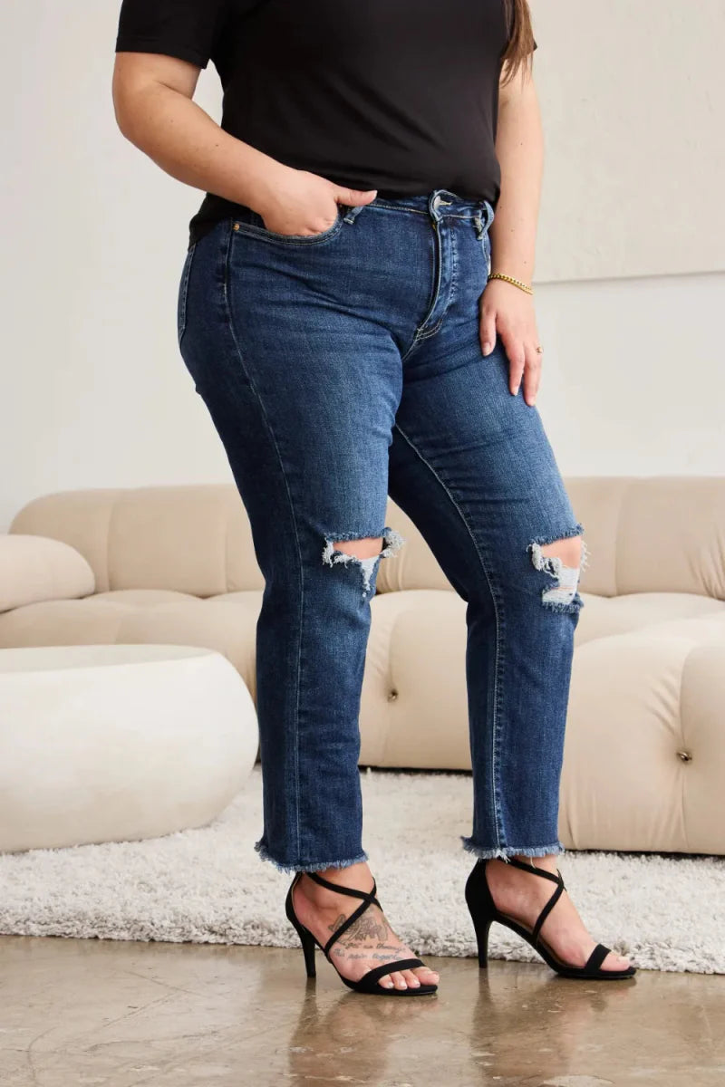 RFM Crop Dylan Full Size Tummy Control Distressed Jeans