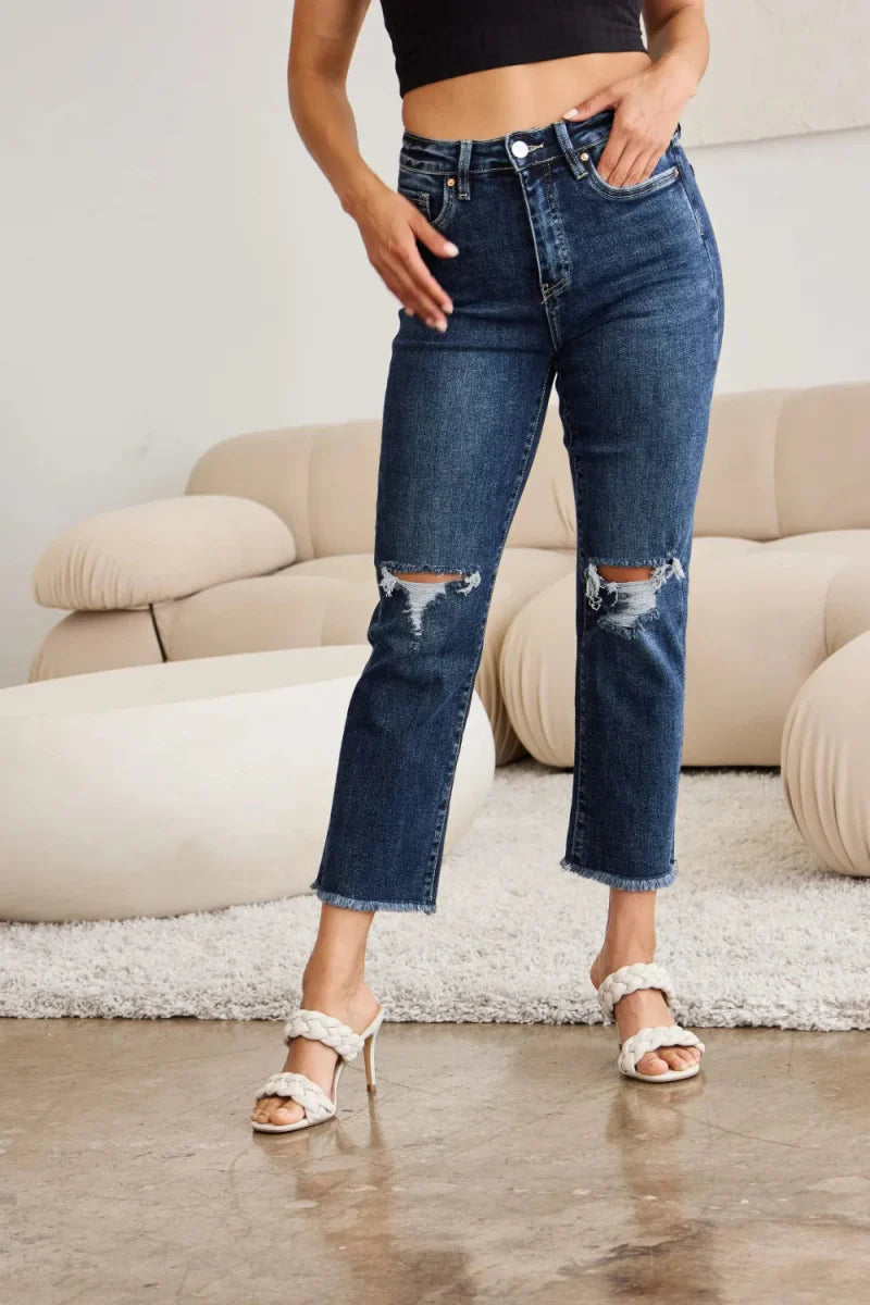 RFM Crop Dylan Full Size Tummy Control Distressed Jeans