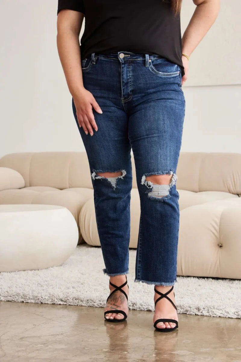 RFM Crop Dylan Full Size Tummy Control Distressed Jeans