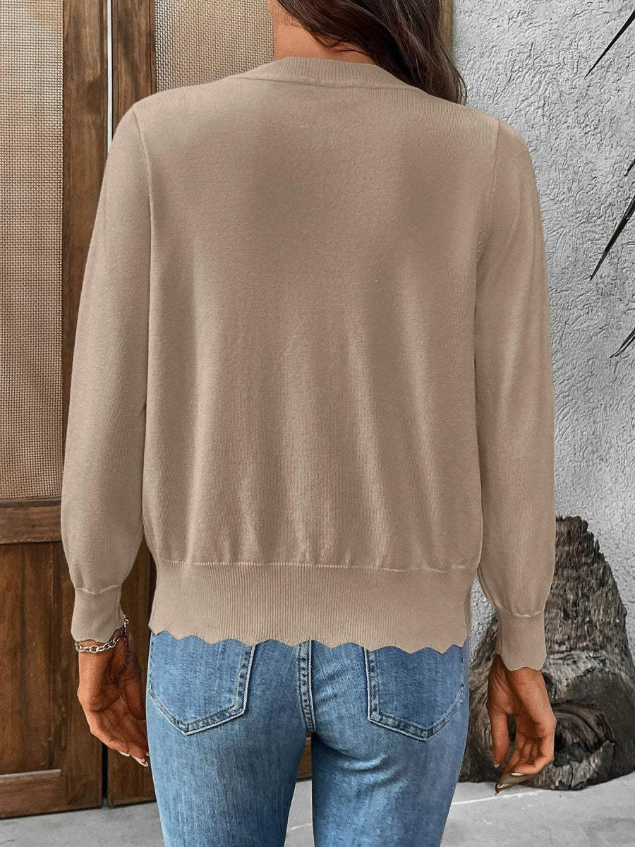 Ribbed Edge Button-Up Knit Cardigan