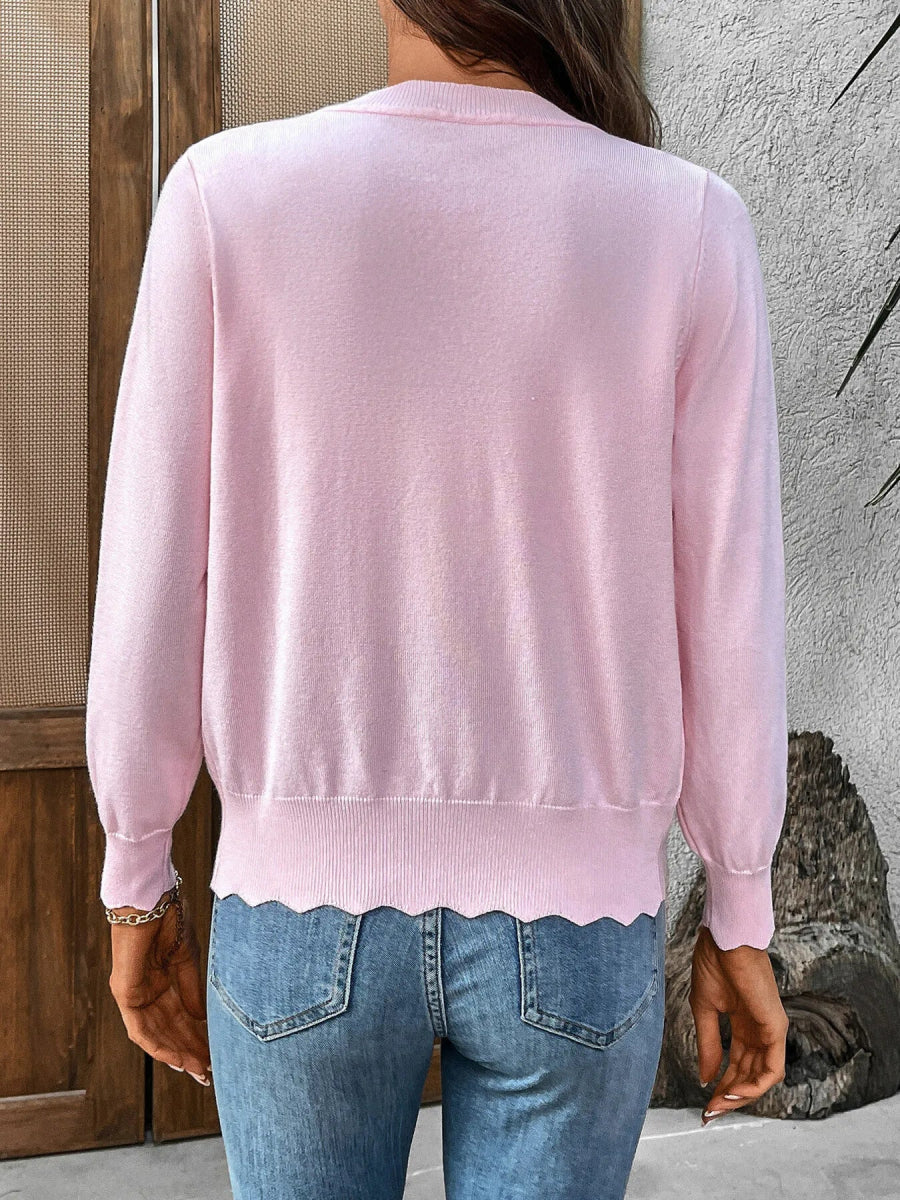 Ribbed Edge Button-Up Knit Cardigan