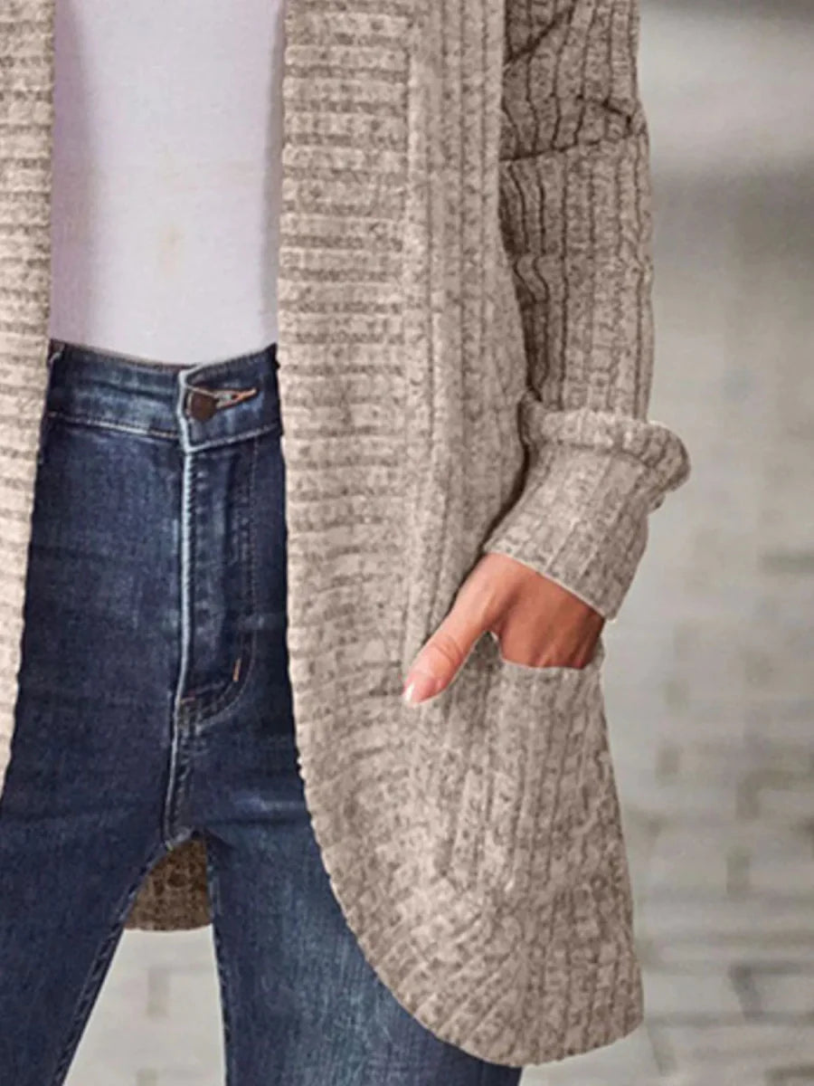 Ribbed Knit Open Front Cardigan with Pockets
