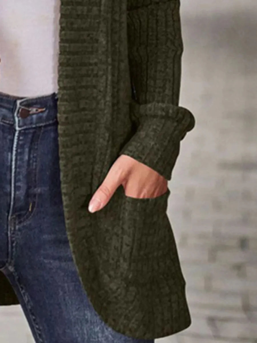 Ribbed Knit Open Front Cardigan with Pockets