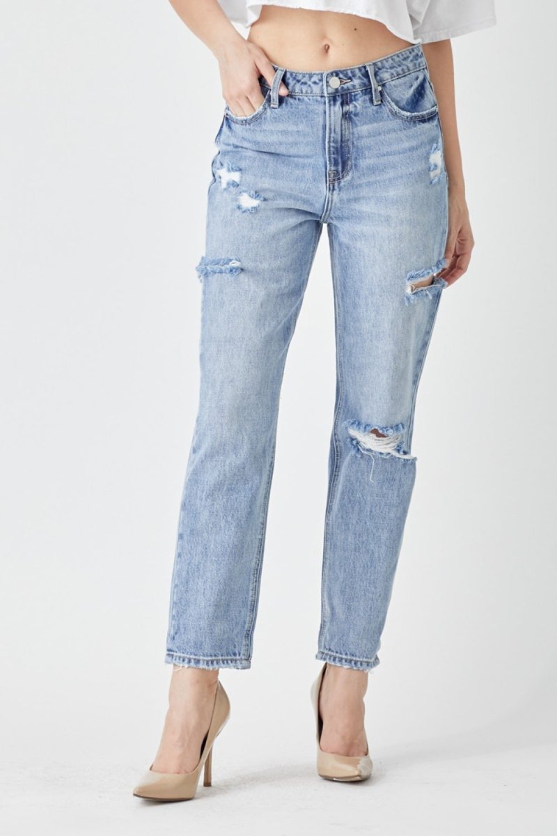 Premium RISEN Distressed Slim Cropped Jeans for Trendy Style
