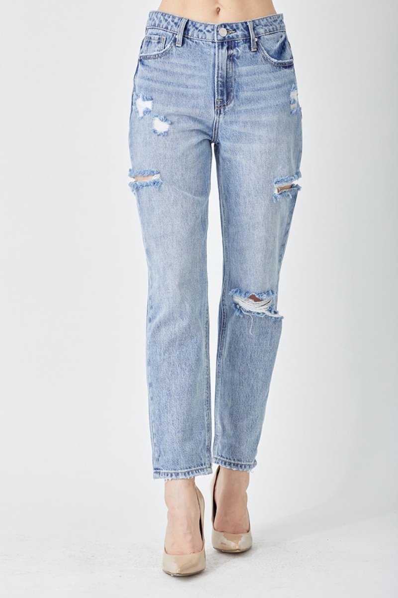 Premium RISEN Distressed Slim Cropped Jeans for Trendy Style