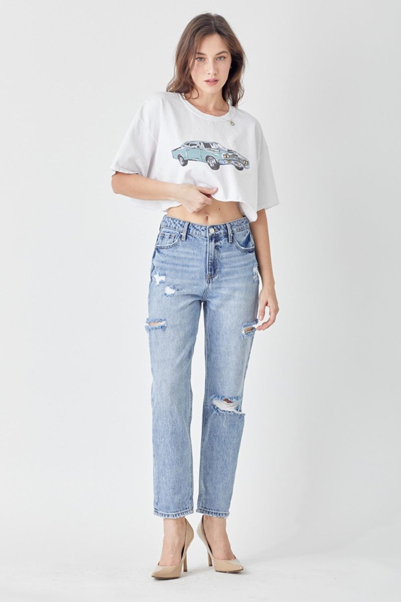 Premium RISEN Distressed Slim Cropped Jeans for Trendy Style