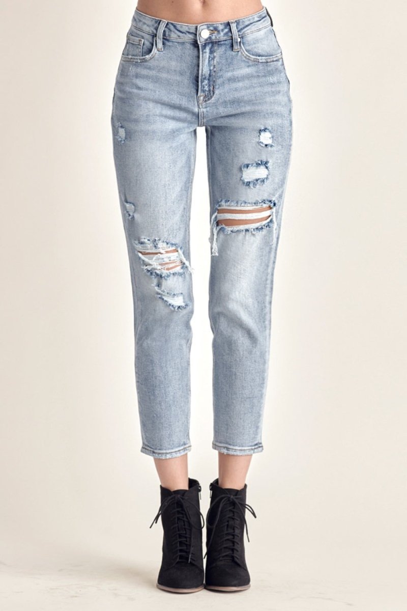 Premium RISEN Distressed Slim Cropped Jeans for Trendy Style