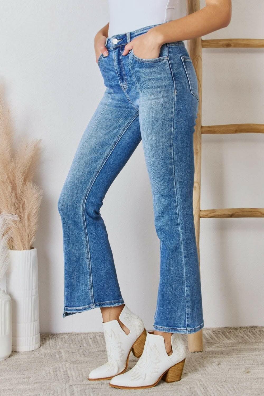 Premium Elevate Full Figure High Waist Ankle Flare Jeans: Curve-Enhancing Chic Denim