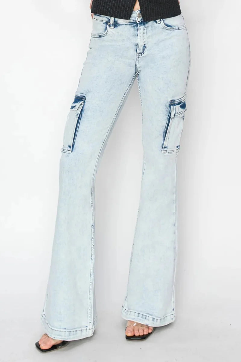 RISEN Full Size High Rise Cargo Flare Jeans for Women