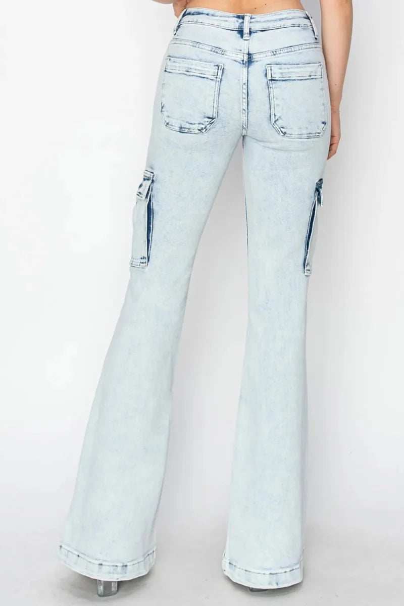 RISEN Full Size High Rise Cargo Flare Jeans for Women