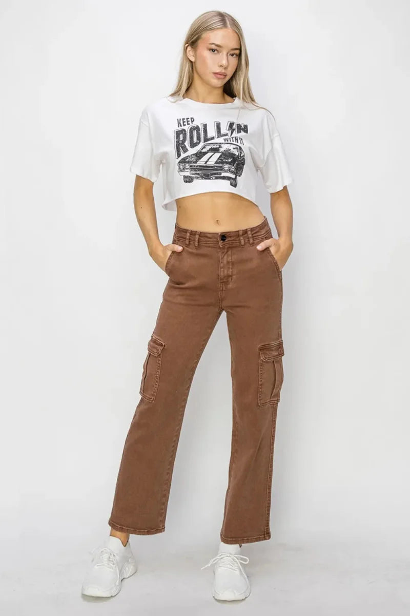 Risen Full Size High Rise Cargo Jeans for Women