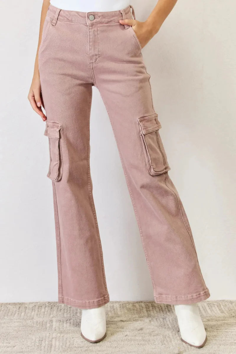 RISEN Full Size High Rise Cargo Wide Leg Jeans for Women