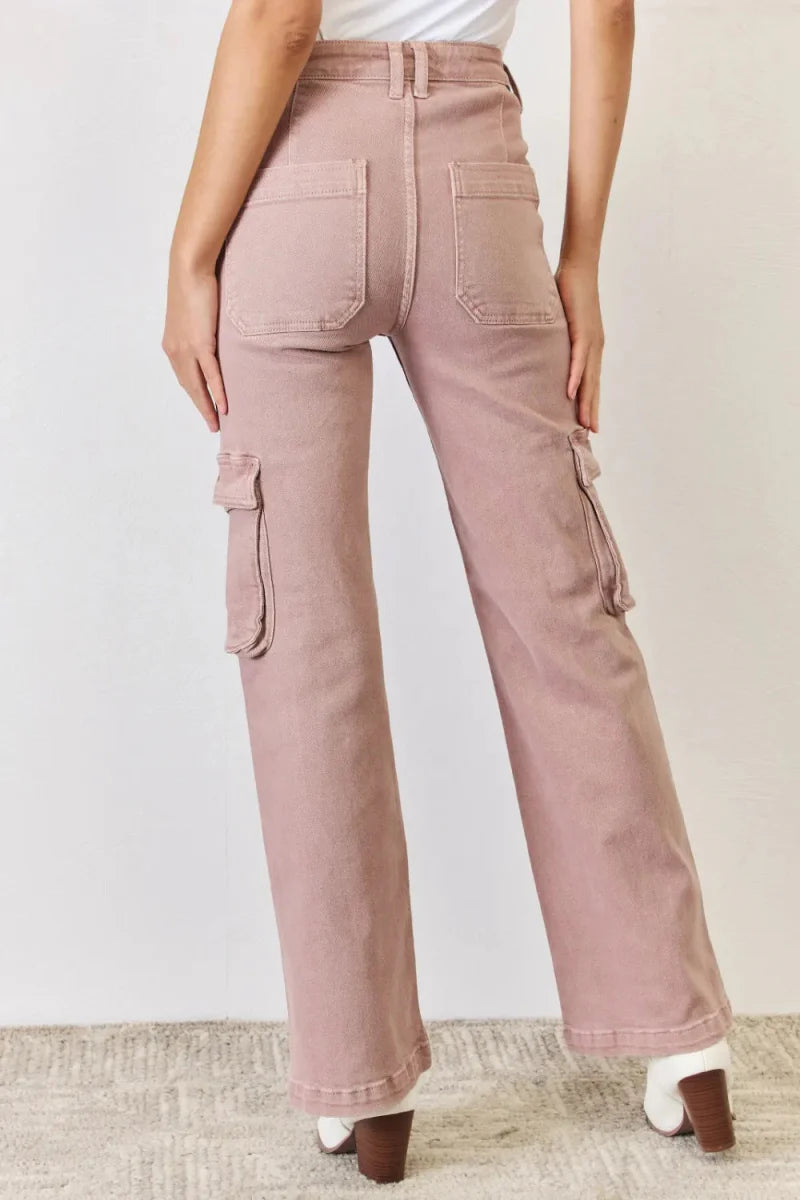 RISEN Full Size High Rise Cargo Wide Leg Jeans for Women