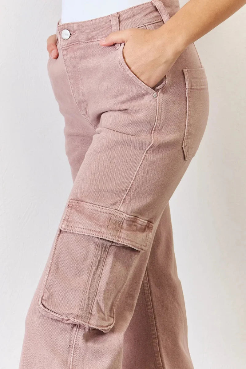 RISEN Full Size High Rise Cargo Wide Leg Jeans for Women