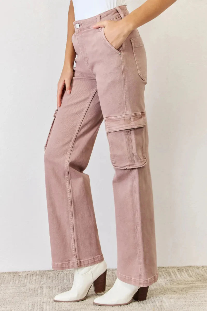 RISEN Full Size High Rise Cargo Wide Leg Jeans for Women