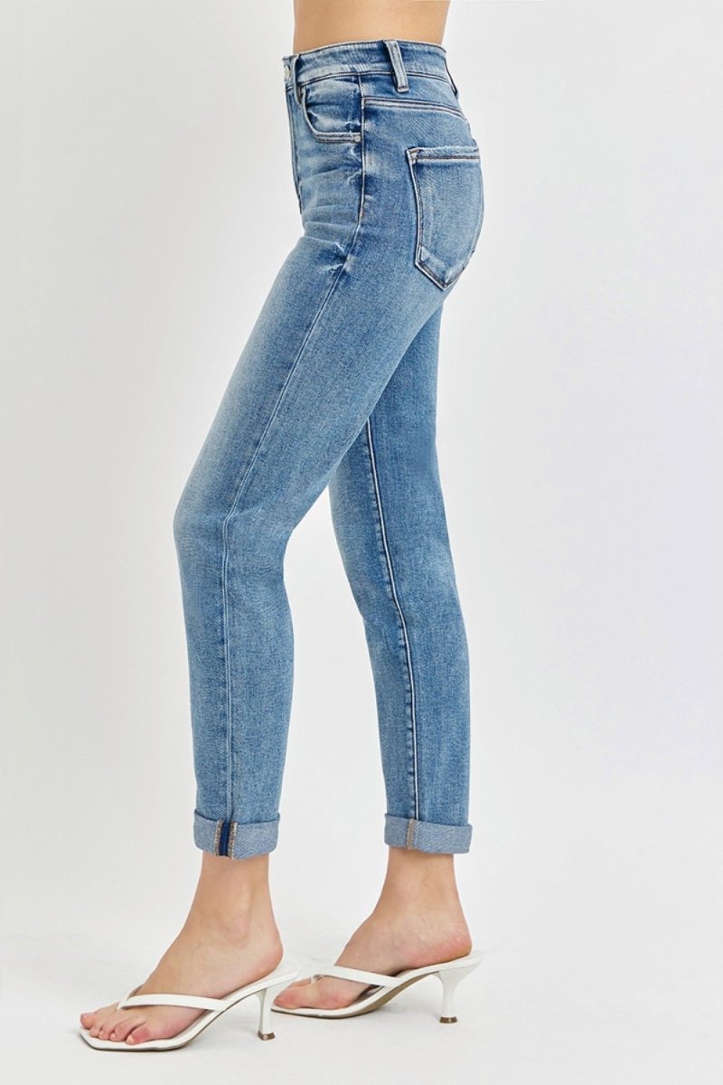 Premium Risen Full Size High Rise Cropped Roll Up Jeans for Women
