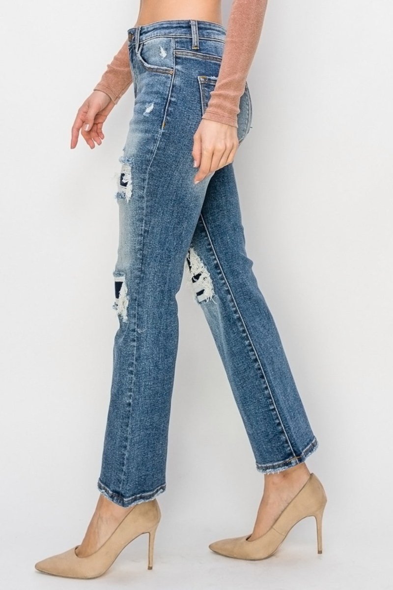 Premium Risen Full Size High Rise Distressed Ankle Flare Jeans
