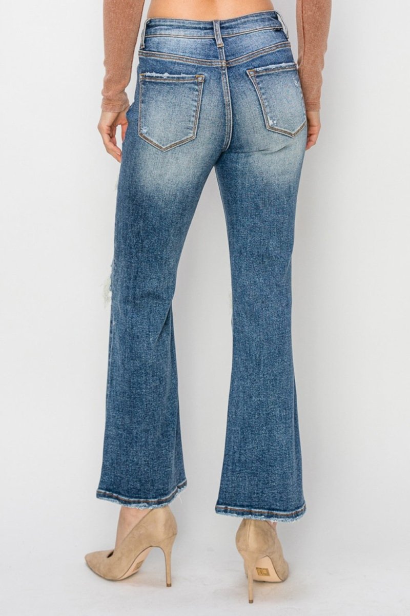 Premium Risen Full Size High Rise Distressed Ankle Flare Jeans