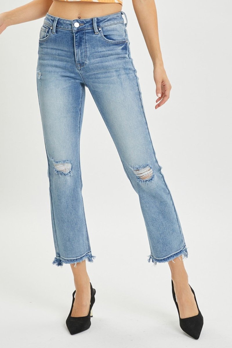 Premium RISEN Full Size High Rise Distressed Cropped Straight Jeans