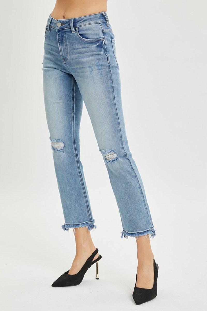 Premium RISEN Full Size High Rise Distressed Cropped Straight Jeans