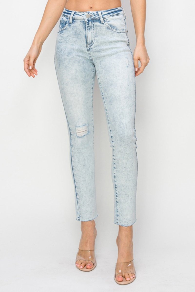 Premium Risen Full Size High Rise Distressed Skinny Jeans for Women