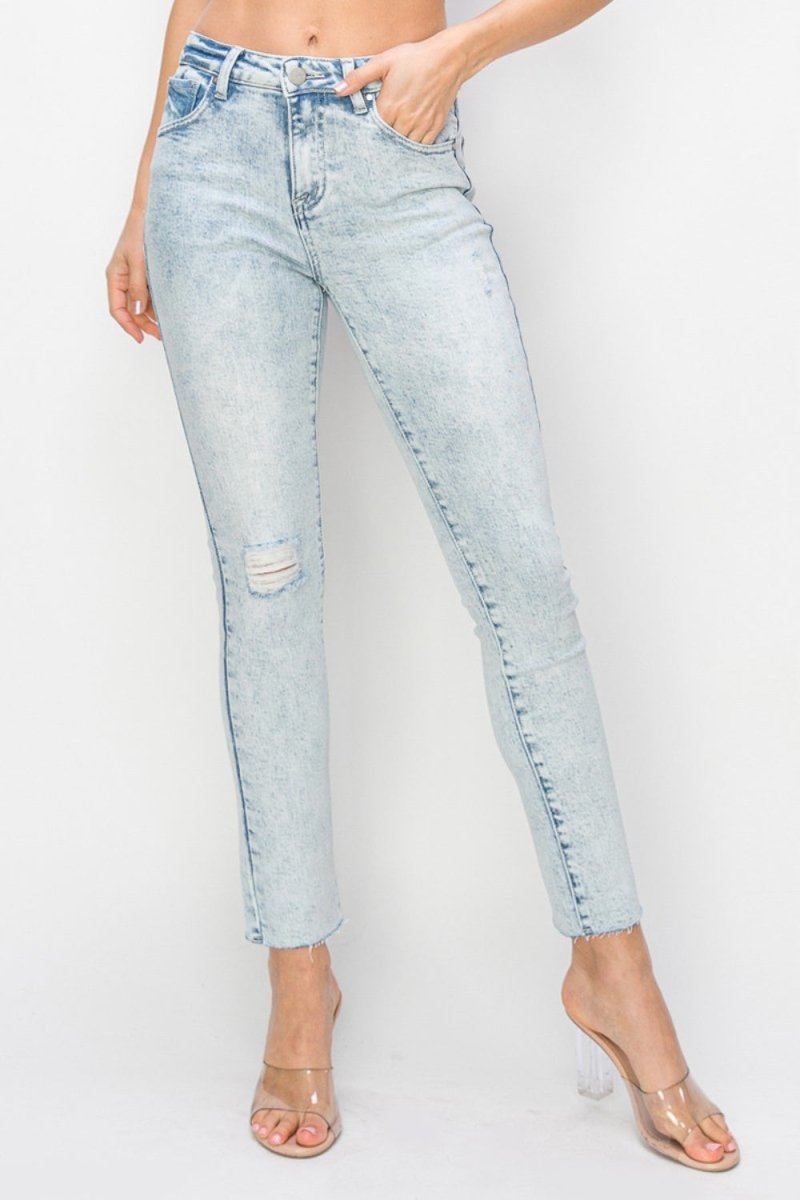 Premium Risen Full Size High Rise Distressed Skinny Jeans for Women