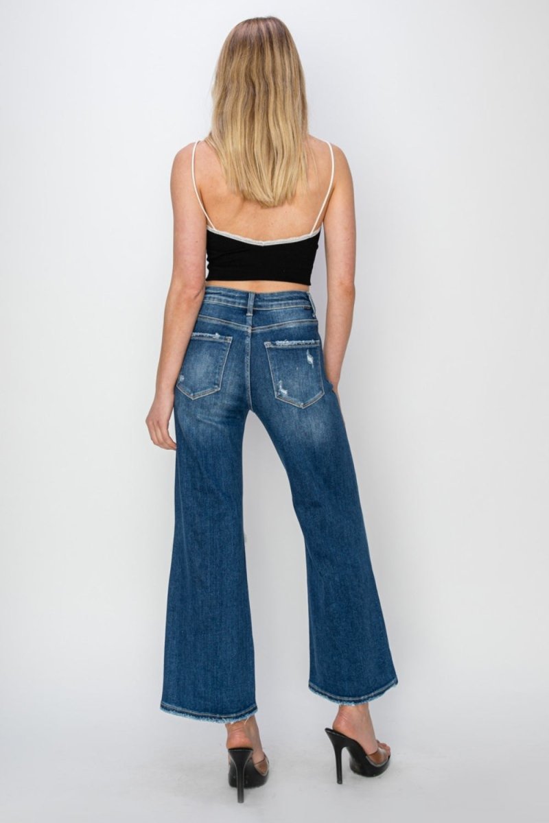 Premium Risen Full Size High Rise Patch Detailed Wide Leg Crop Jeans