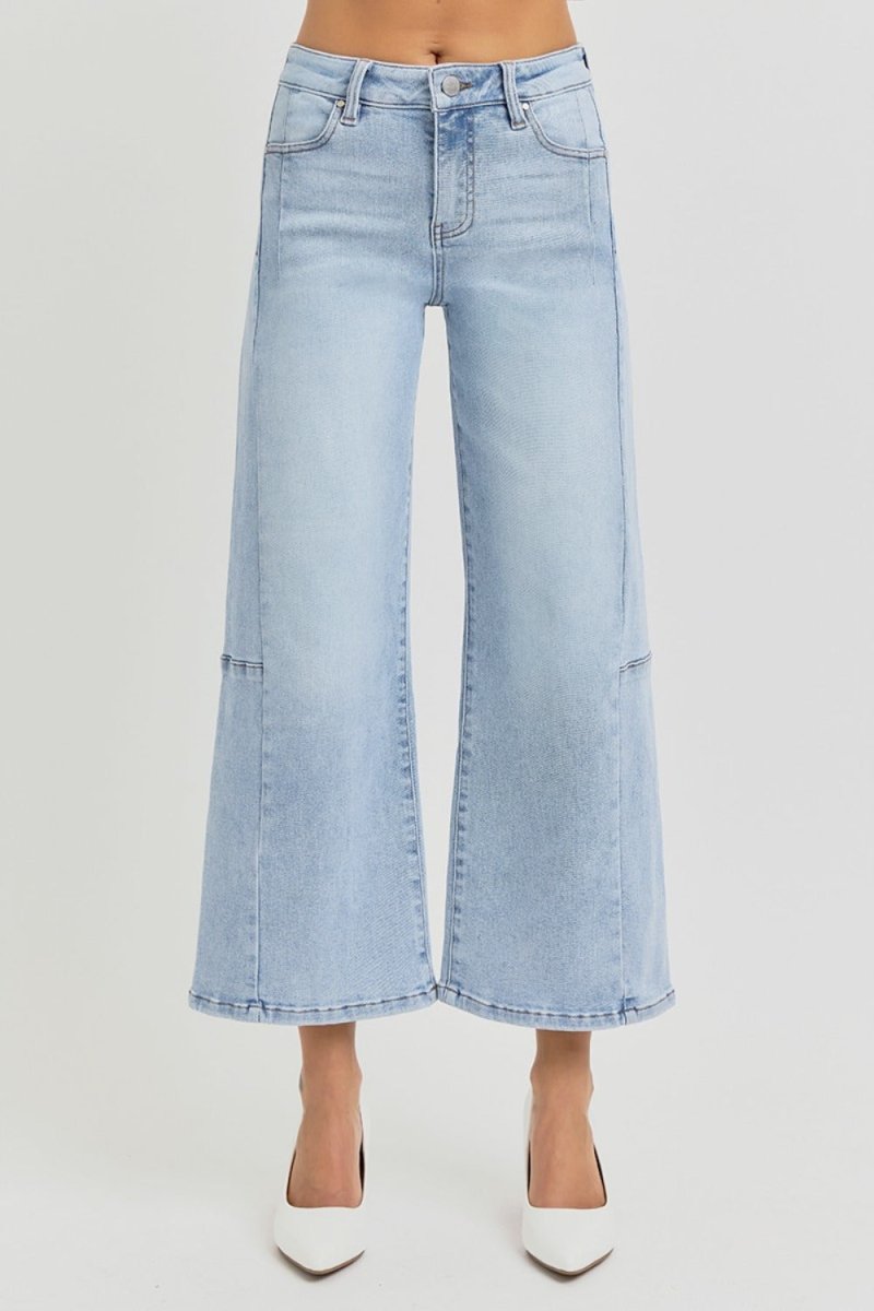 Premium RISEN Full Size High Rise Seamed Wide Leg Crop Jeans