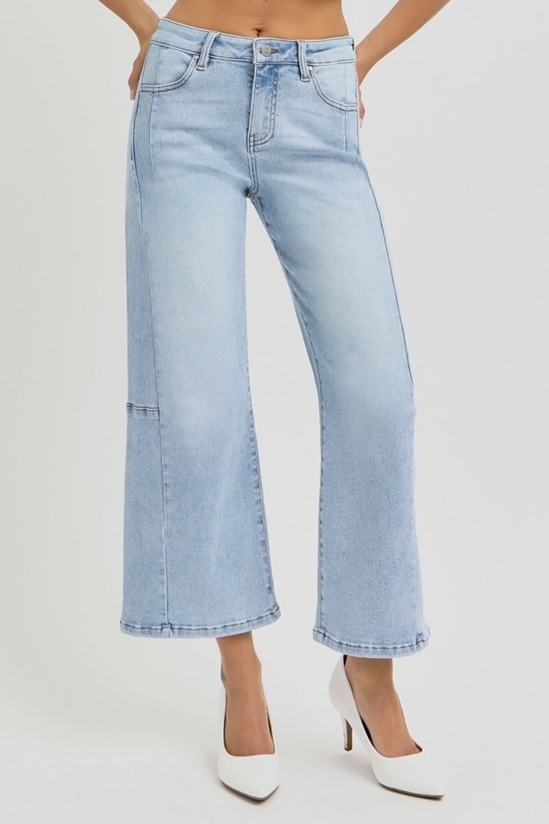 Premium RISEN Full Size High Rise Seamed Wide Leg Crop Jeans