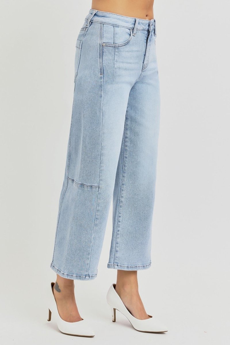Premium RISEN Full Size High Rise Seamed Wide Leg Crop Jeans