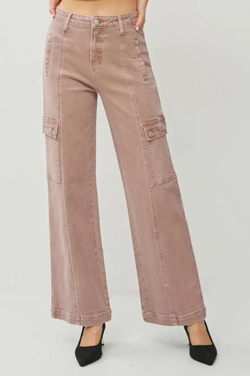 RISEN Full Size High Rise Wide Leg Cargo Jeans for Women