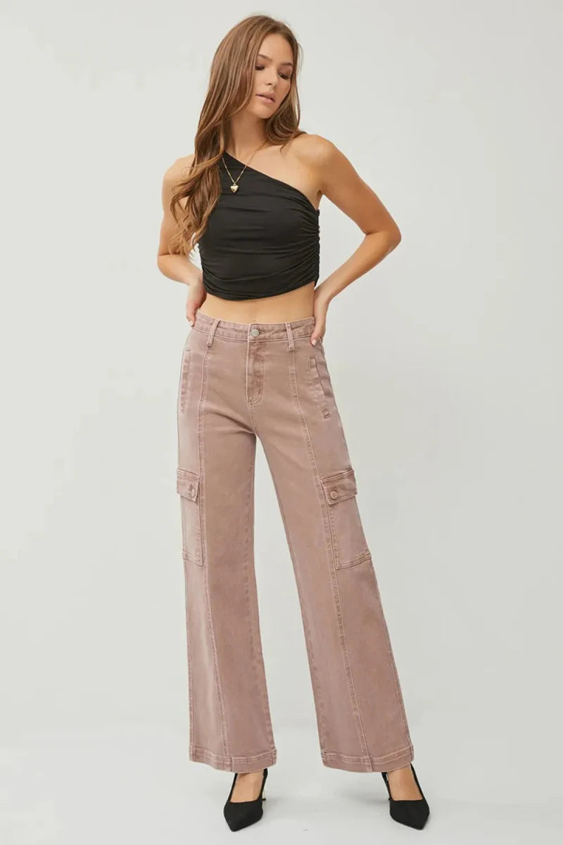 RISEN Full Size High Rise Wide Leg Cargo Jeans for Women