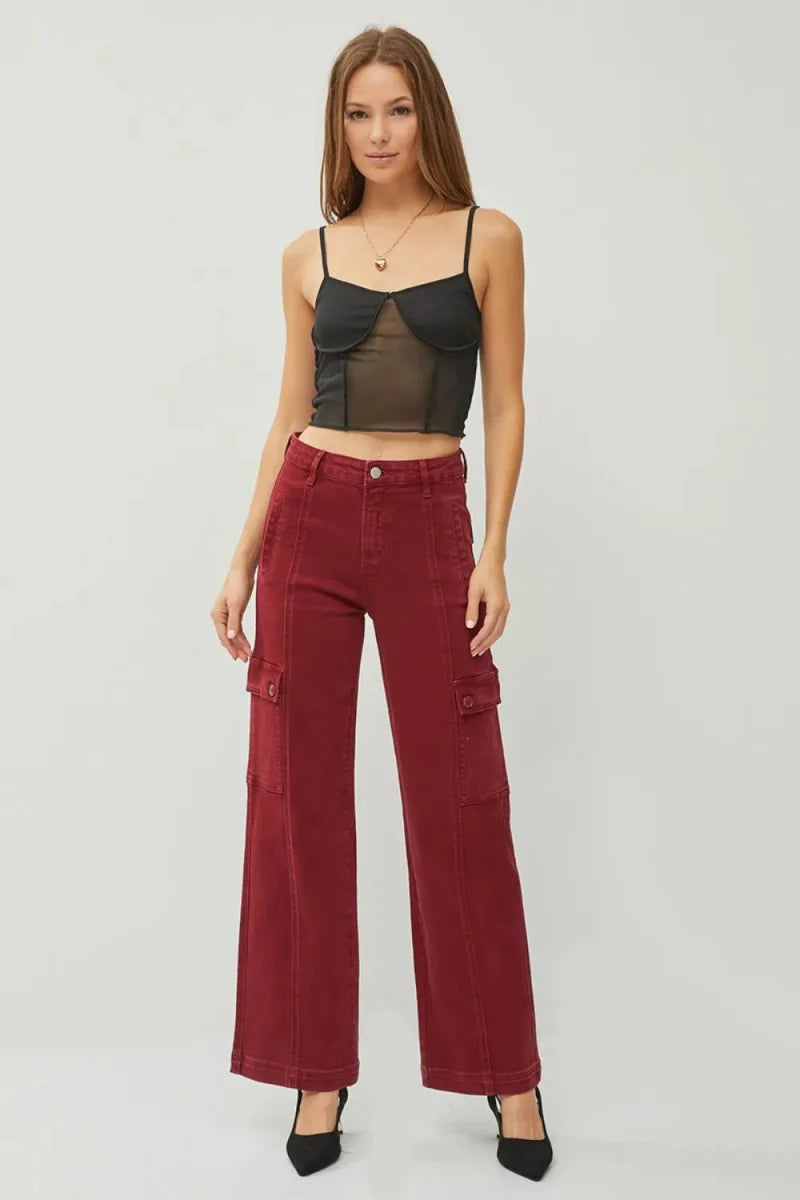 RISEN Full Size High Rise Wide Leg Cargo Jeans for Women