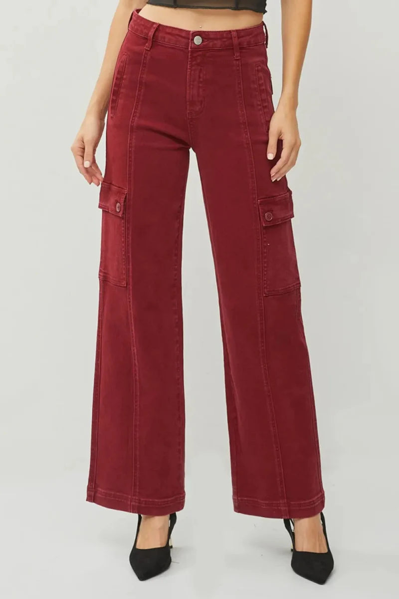 RISEN Full Size High Rise Wide Leg Cargo Jeans for Women