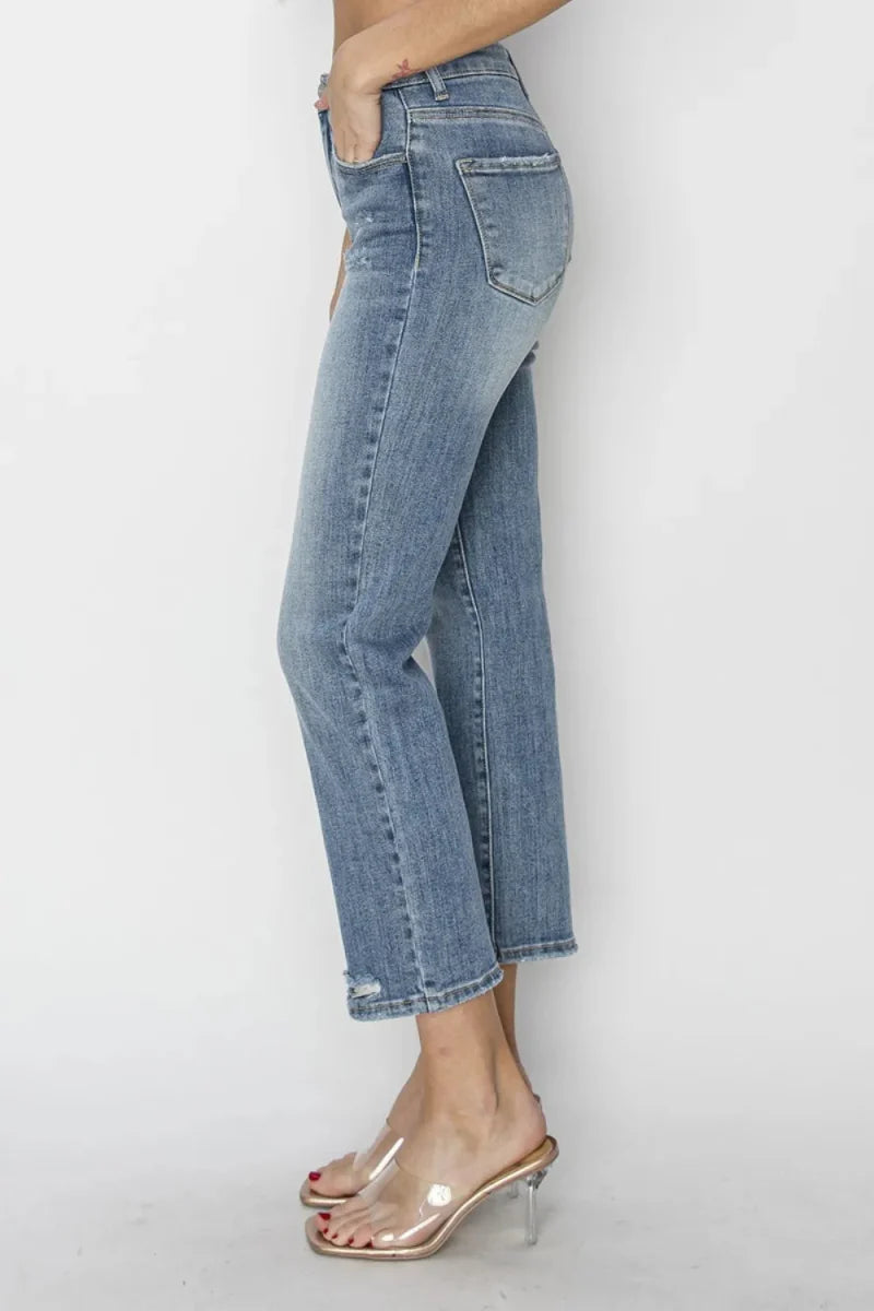 RISEN Full Size High Waist Distressed Cropped Jeans Women