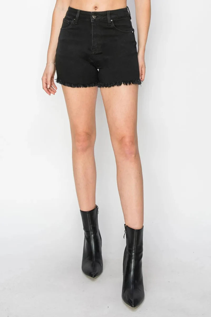 RISEN Full Size High Waist Raw Hem Denim Shorts for Women