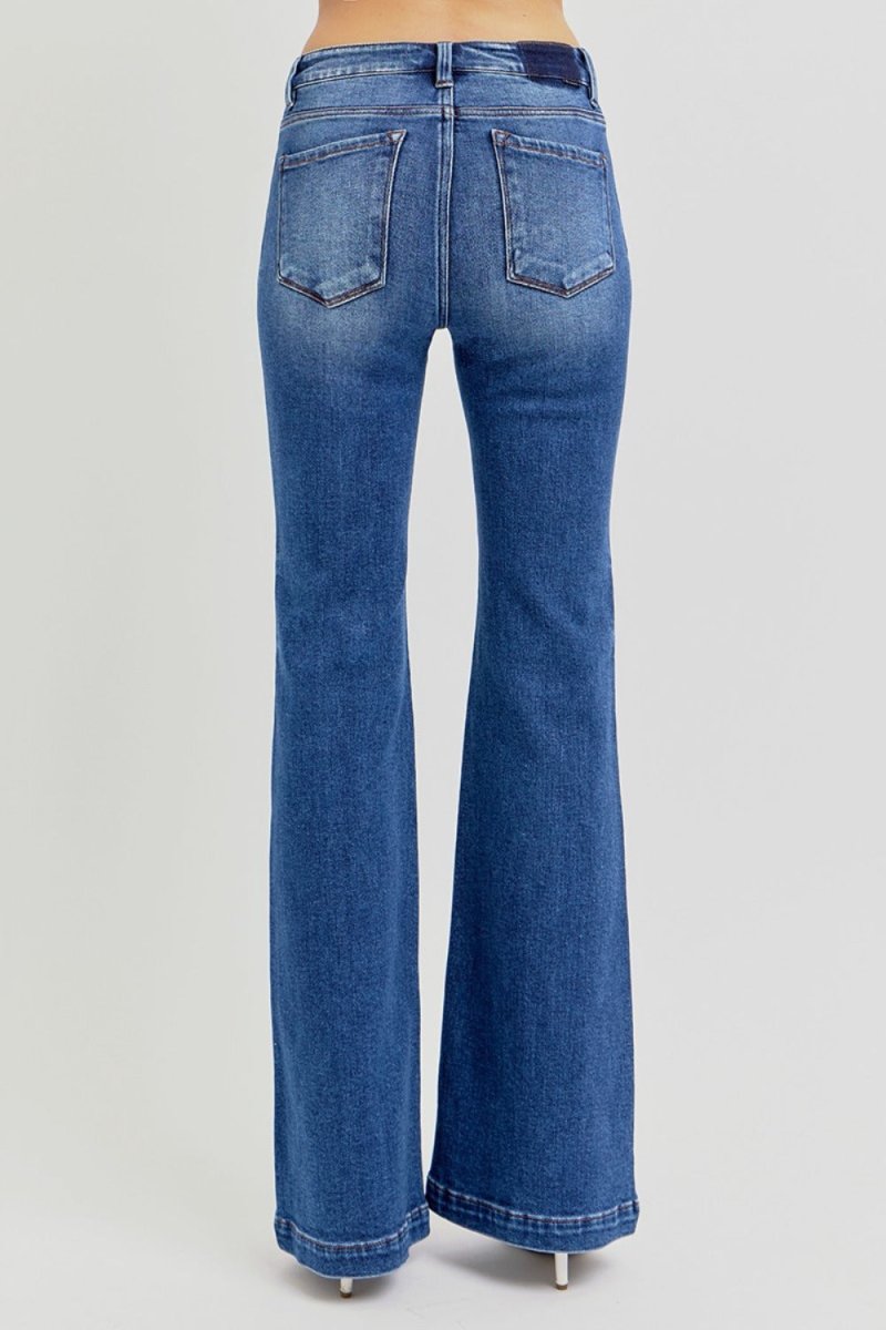 Premium RISEN Full Size Low Rise Flare Jeans with Pockets Available