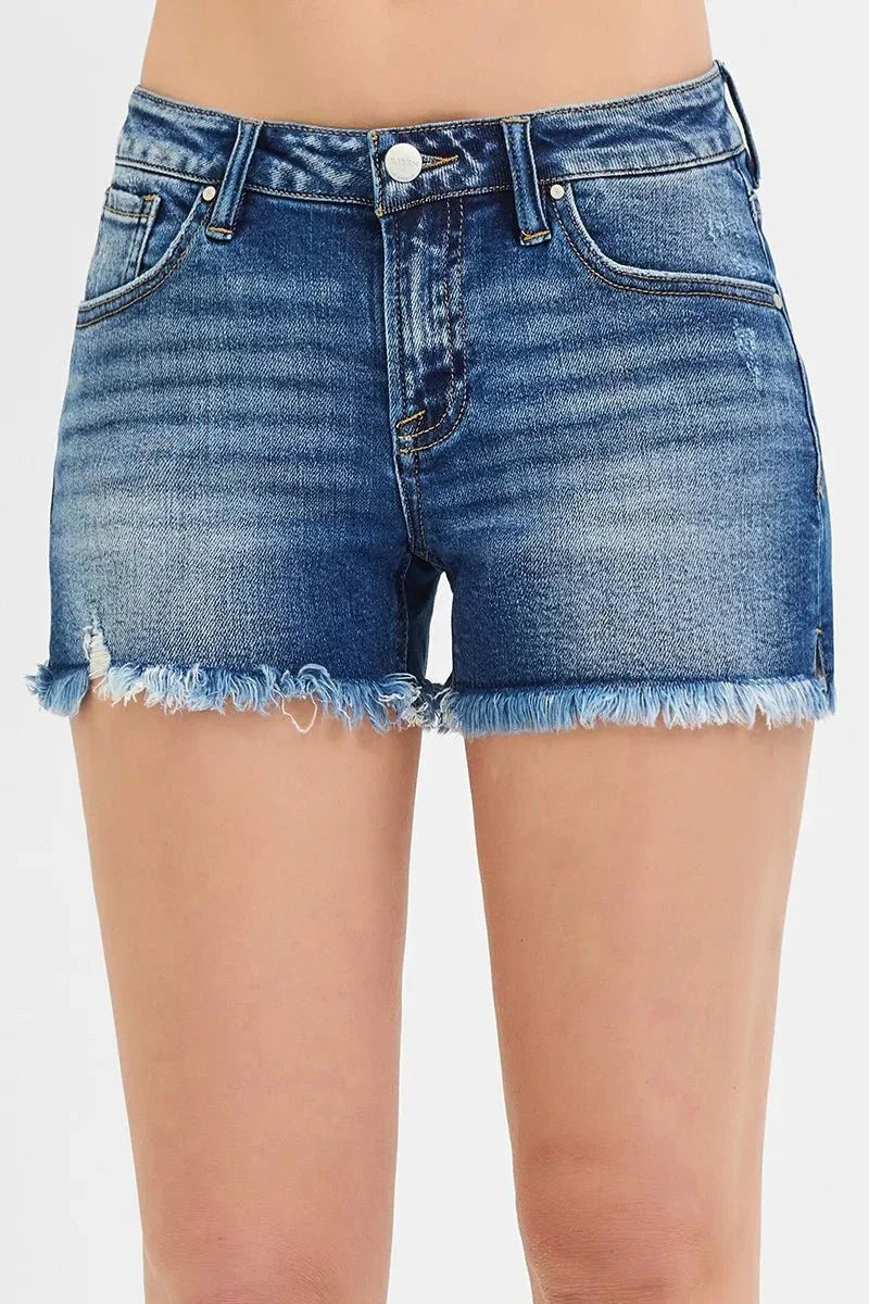 RISEN Full Size Low Rise Frayed Denim Shorts Plus Size