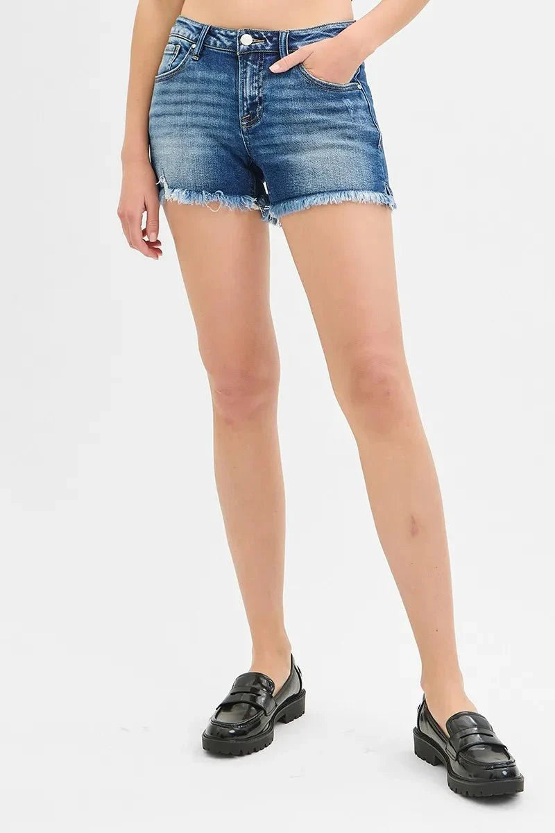RISEN Full Size Low Rise Frayed Denim Shorts Plus Size