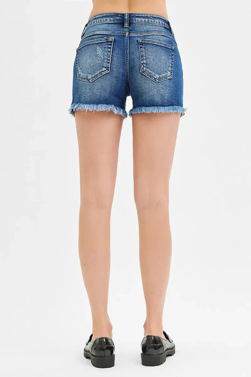RISEN Full Size Low Rise Frayed Denim Shorts Plus Size