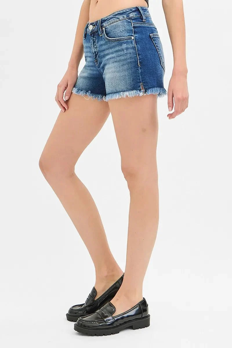 RISEN Full Size Low Rise Frayed Denim Shorts Plus Size