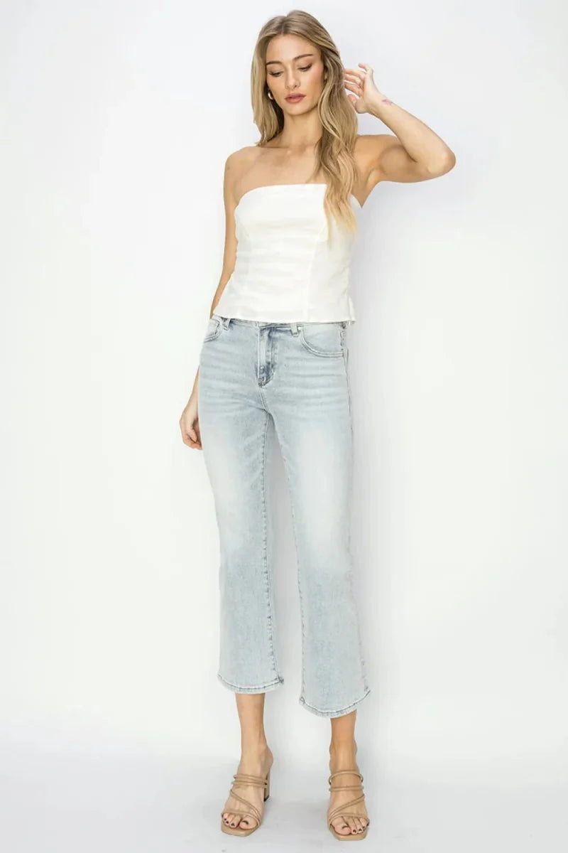 RISEN Full Size Mid Rise Cropped Flare Jeans for Women