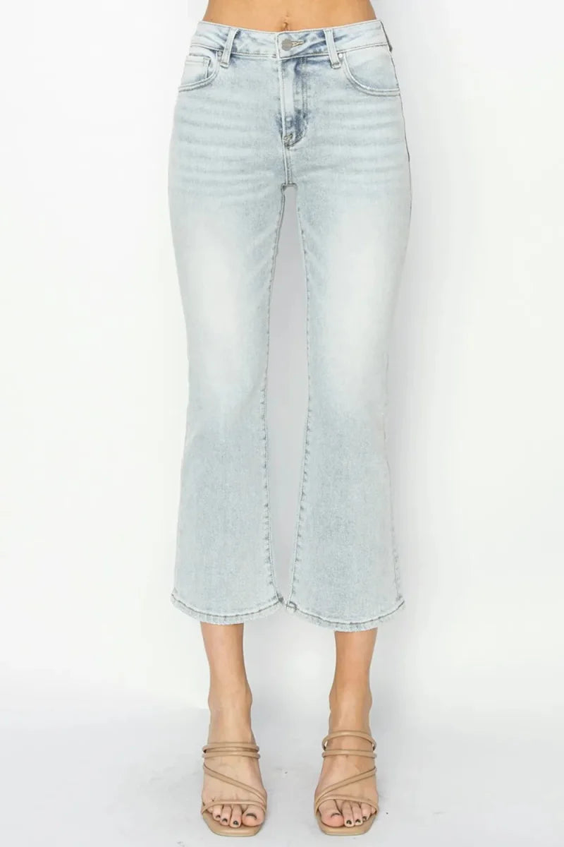 RISEN Full Size Mid Rise Cropped Flare Jeans for Women