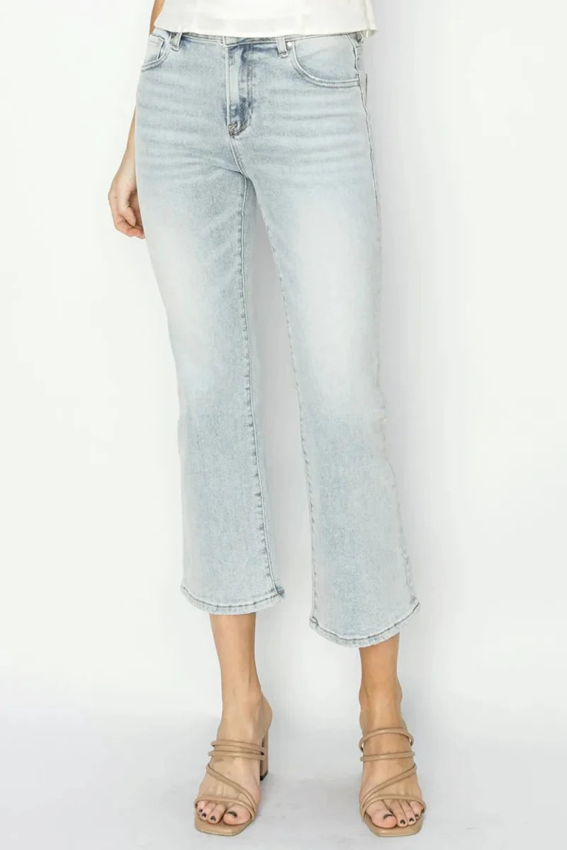 RISEN Full Size Mid Rise Cropped Flare Jeans for Women
