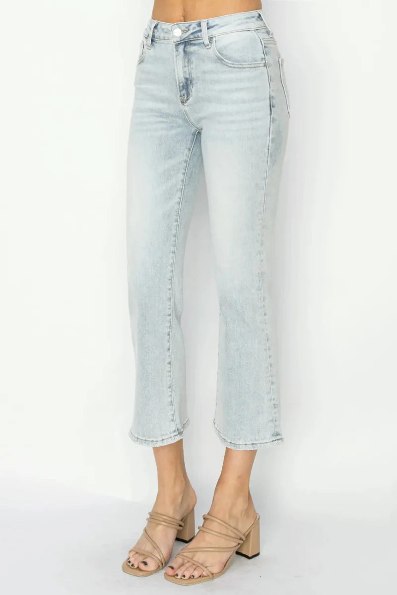 RISEN Full Size Mid Rise Cropped Flare Jeans for Women