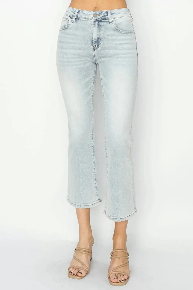 RISEN Full Size Mid Rise Cropped Flare Jeans for Women