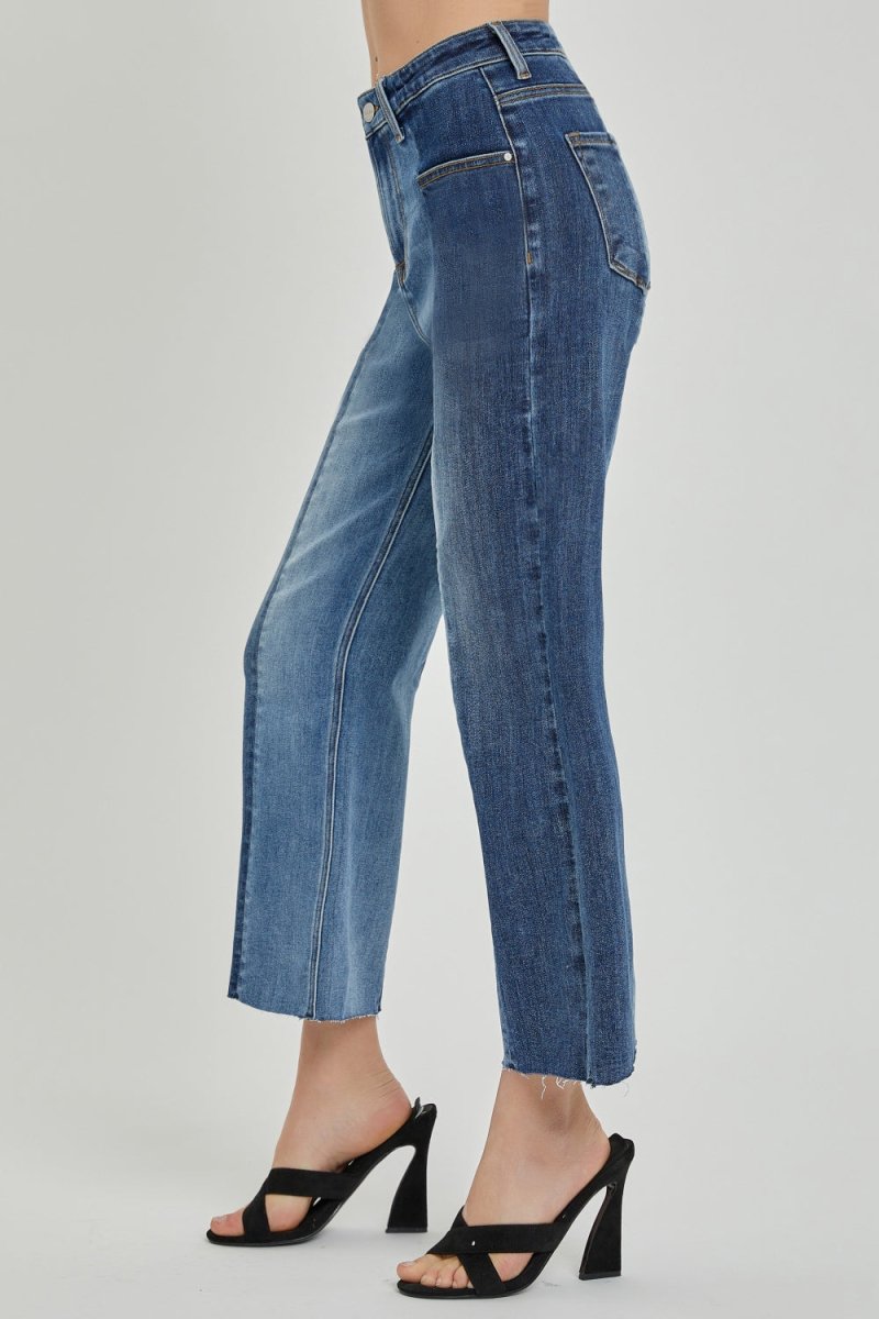 Premium RISEN Full Size Mid-Rise Waist Two-Tones Jeans with Pockets